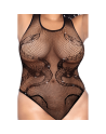 Body noir grande taille en résille motif serpent, orné de strass, ouvert à l’entrejambe - Mapalé