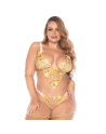 Nuisette grande taille transparente brodée jaune et string 