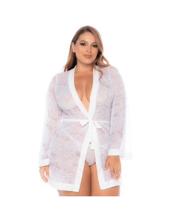 Peignoir grande taille en dentelle blanche 