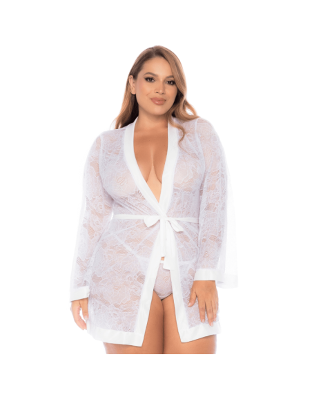 Peignoir grande taille en dentelle blanche 