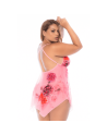 Nuisette grande taille résille rose imprimé floral et string 