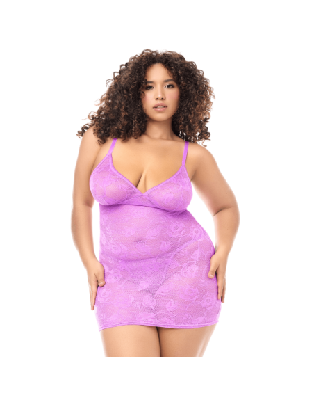 Babydoll grande taille dentelle violette et string 