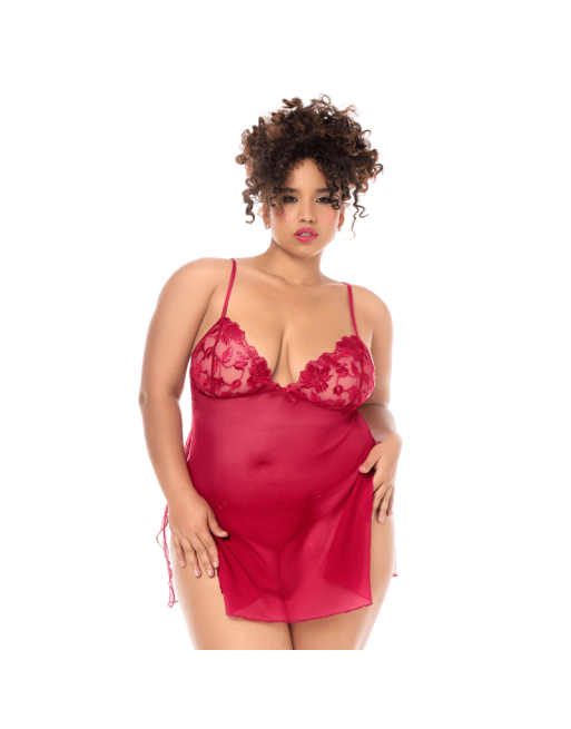 Babydoll grande taille Mapalé brodée avec string 