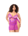 Babydoll grande taille en résille brodée florale et string 