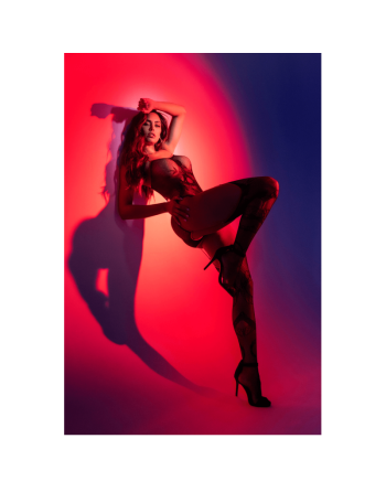 Body en résille noire à motif serpent, avec bas intégrés - Mapalé