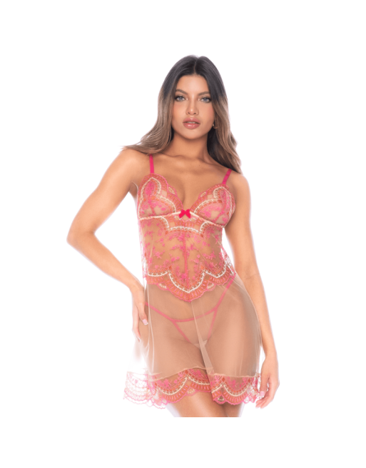 Nuisette en résille brodée avec string 