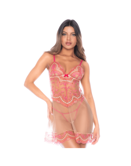 Nuisette en résille brodée avec string 