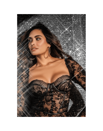 Robe en dentelle transparente à manches longues avec string 