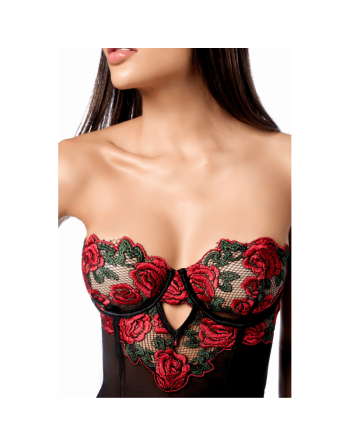 Babydoll sexy à armatures Mapalé broderie roses et string 