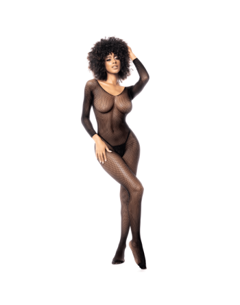 Combinaison manches longues en résille noire 