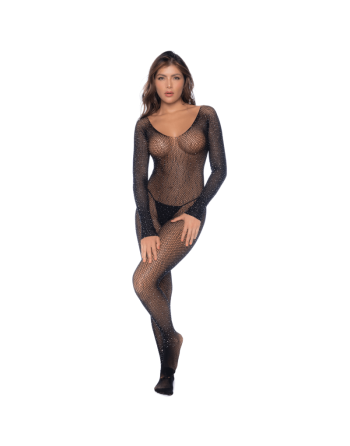 Combinaison noire en résille ornée de strass 