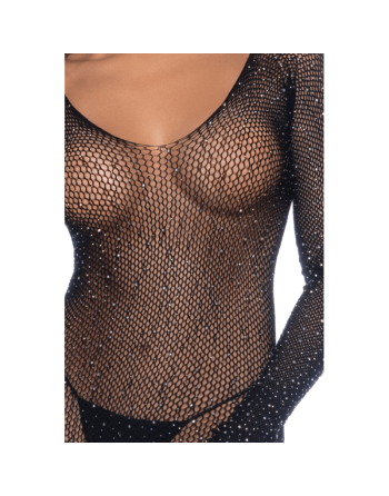 Combinaison noire en résille ornée de strass 