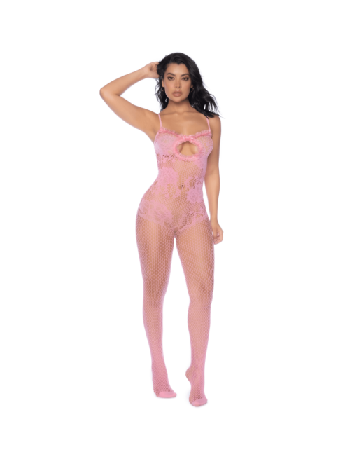 Combinaison en résille rose ajourée 