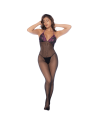 Combinaison en résille et dentelle noire et violette 