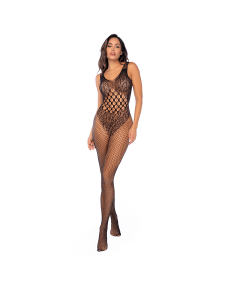 Combinaison en résille léopard noire ouverte à l’entrejambe - Mapalé