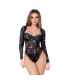 Body sexy manches longues en dentelle gothique et détails effet cuir 