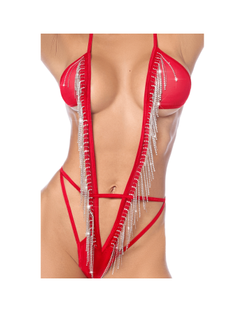 Body plongeant à franges strass 
