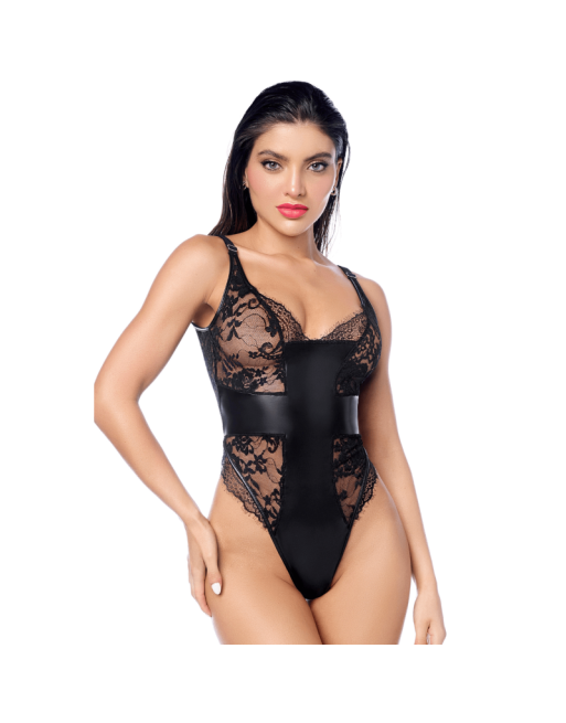 Body sexy noir dentelle  similicuir 