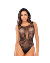 Body noir en résille motif serpent, orné de strass, ouvert à l’entrejambe - Mapalé