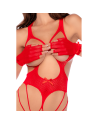 Body en résille rouge, seins nus avec gants assortis - Mapalé