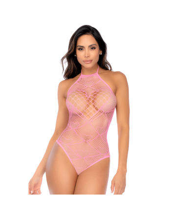 Body rose en résille à motif cœur - Mapalé