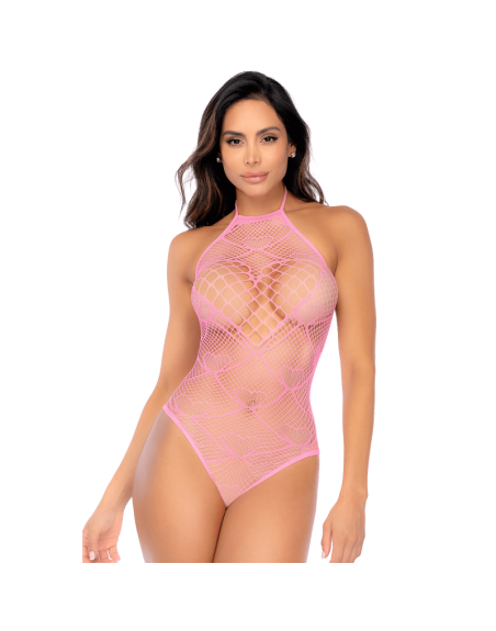 Body rose en résille à motif cœur - Mapalé
