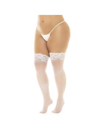 Bas en nylon sexy blanc, grande taille, autofixant 
