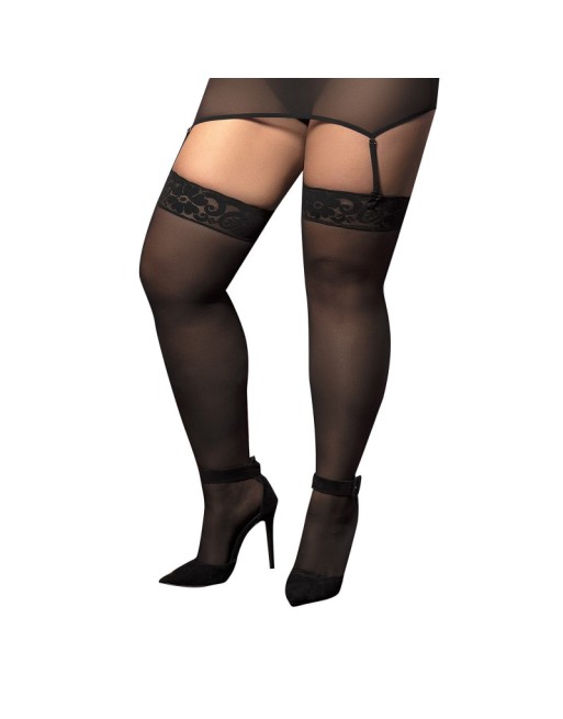 Bas nylon noirs autofixants, grande taille,  jarretières dentelle 