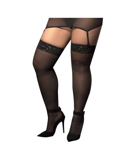 Bas nylon noirs autofixants, grande taille,  jarretières dentelle 