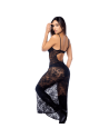 Robe longue sexy en dentelle  cuir avec string et porte-jarretelles 