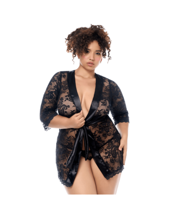 Peignoir en dentelle grande taille Mapalé avec string assorti 
