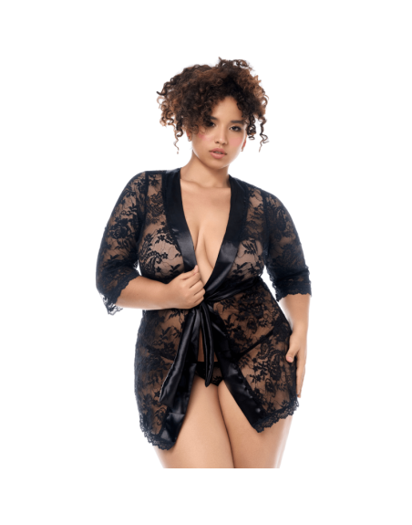 Peignoir en dentelle grande taille Mapalé avec string assorti 