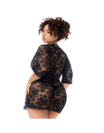 Peignoir en dentelle grande taille Mapalé avec string assorti 