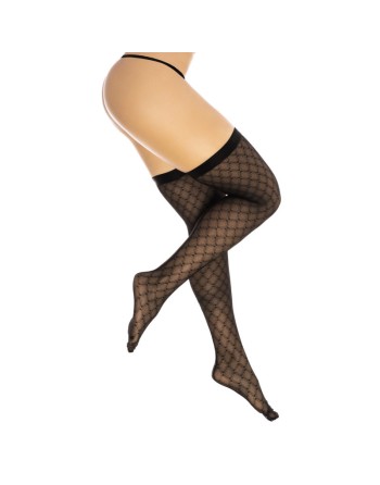 Bas résille noire transparent imprimé 