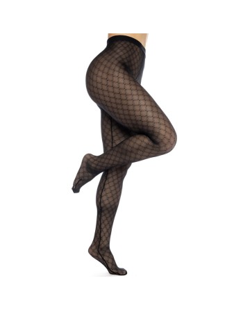 Collant résille noire transparent imprimé 