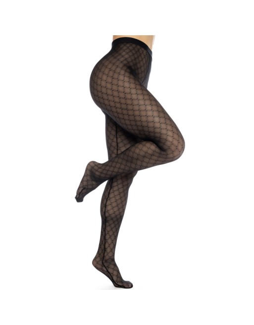 Collant résille noire transparent imprimé 