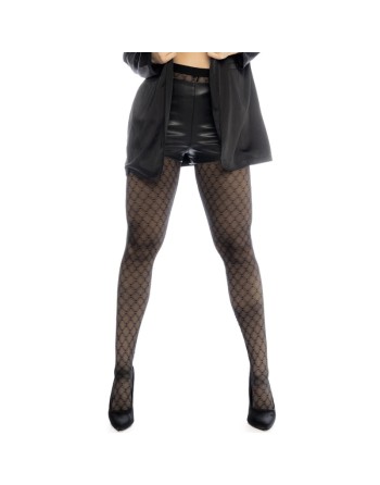 Collant résille noire transparent imprimé 