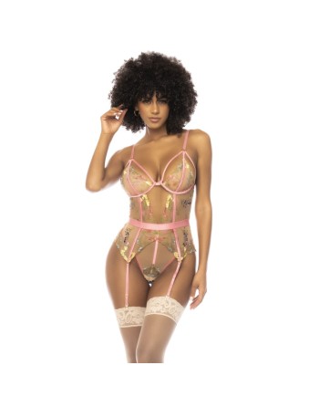 Body guépière avec dentelle brodée florale Sydney, porte jarretelles réglables et détachables 