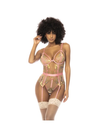 Body guépière avec dentelle brodée florale Sydney, porte jarretelles réglables et détachables 