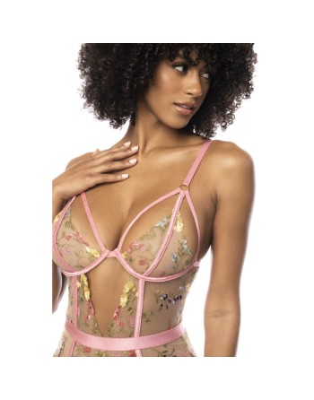 Body guépière avec dentelle brodée florale Sydney, porte jarretelles réglables et détachables 