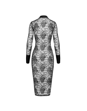 F376 Noirelle Robe à boutons mi-longue en dentelle