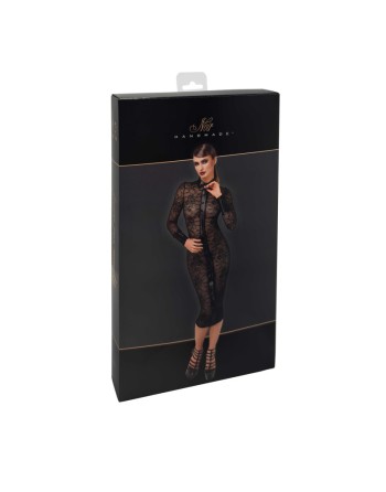 F376 Noirelle Robe à boutons mi-longue en dentelle